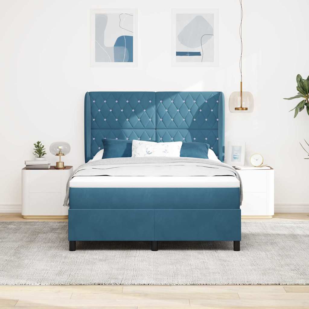 Box spring seng med madras Mørk blå 200 x 160 cm Fløjl