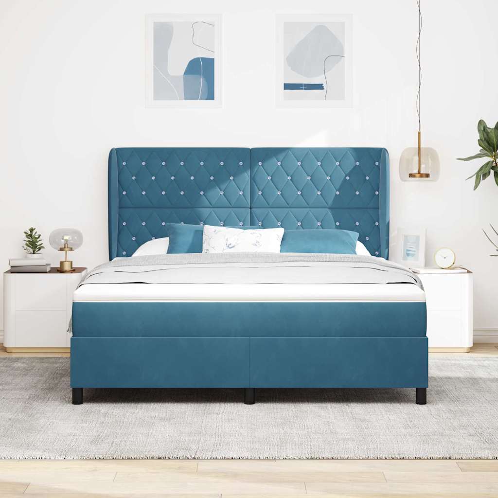 Box spring seng med madras Mørk blå 200 x 180 cm Fløjl