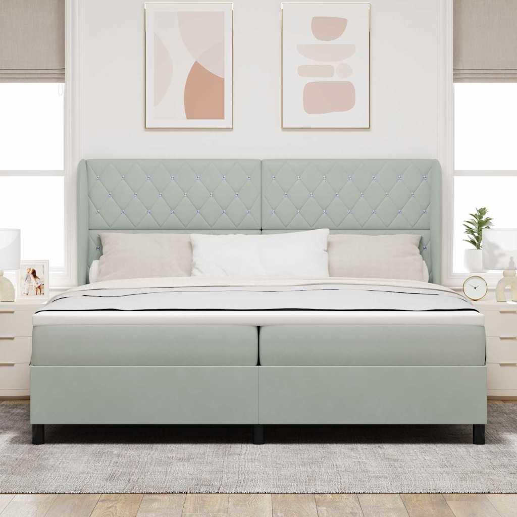 Box spring seng med madras Lysegrå 200 x 200 cm Fløjl