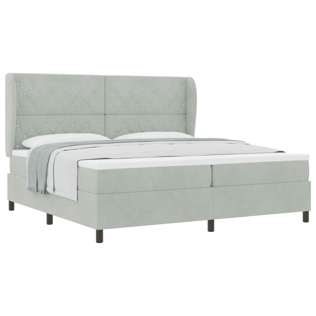 Box spring seng med madras Lysegrå 200 x 200 cm Fløjl