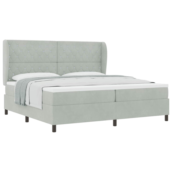 Box spring seng med madras Lysegrå 200 x 200 cm Fløjl