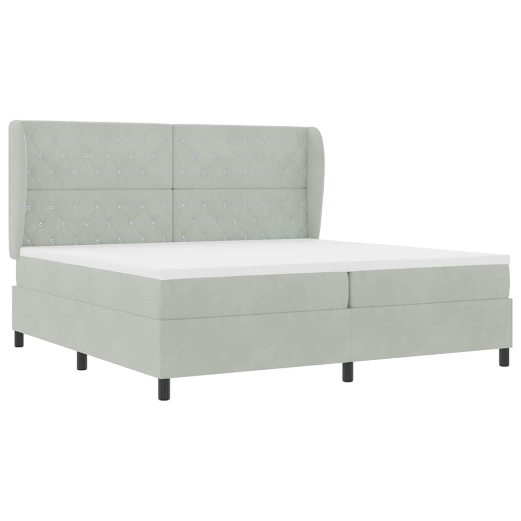 Box spring seng med madras Lysegrå 200 x 200 cm Fløjl
