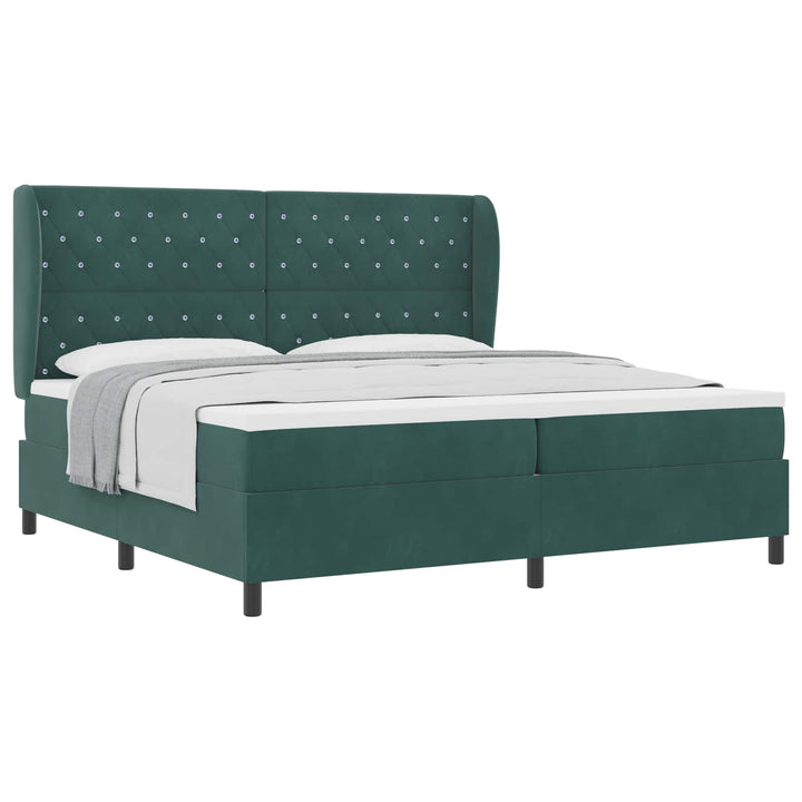 Box spring seng med hovedgærde Mørkegrøn 200 x 200 cm Fløjl
