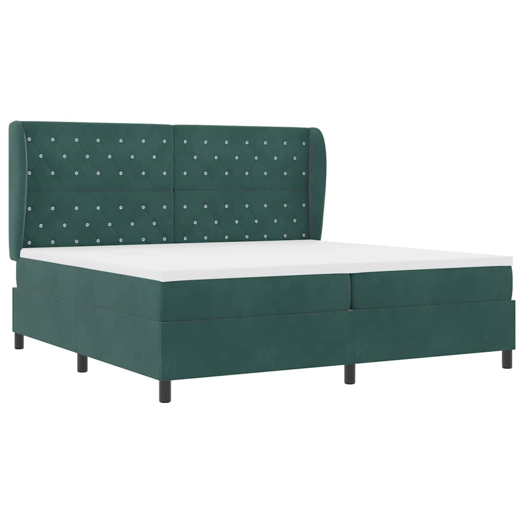 Box spring seng med hovedgærde Mørkegrøn 200 x 200 cm Fløjl