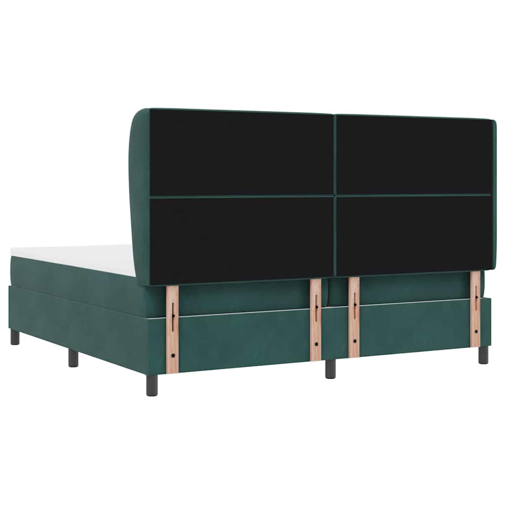 Box spring seng med hovedgærde Mørkegrøn 200 x 200 cm Fløjl