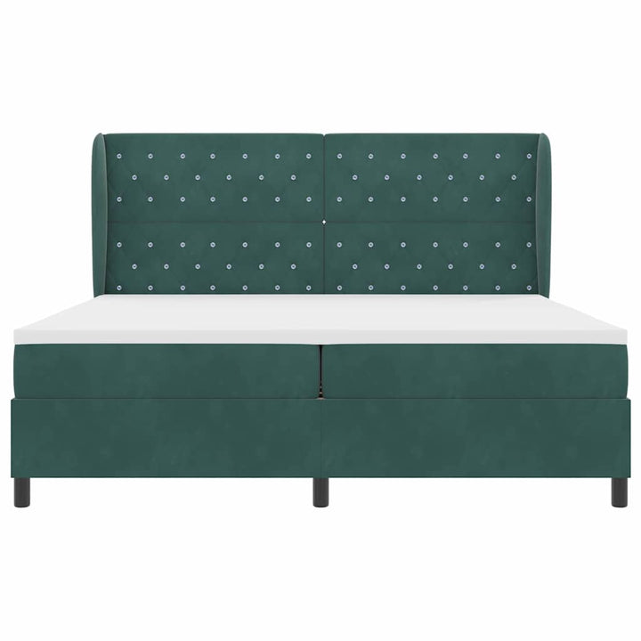 Box spring seng med hovedgærde Mørkegrøn 200 x 200 cm Fløjl
