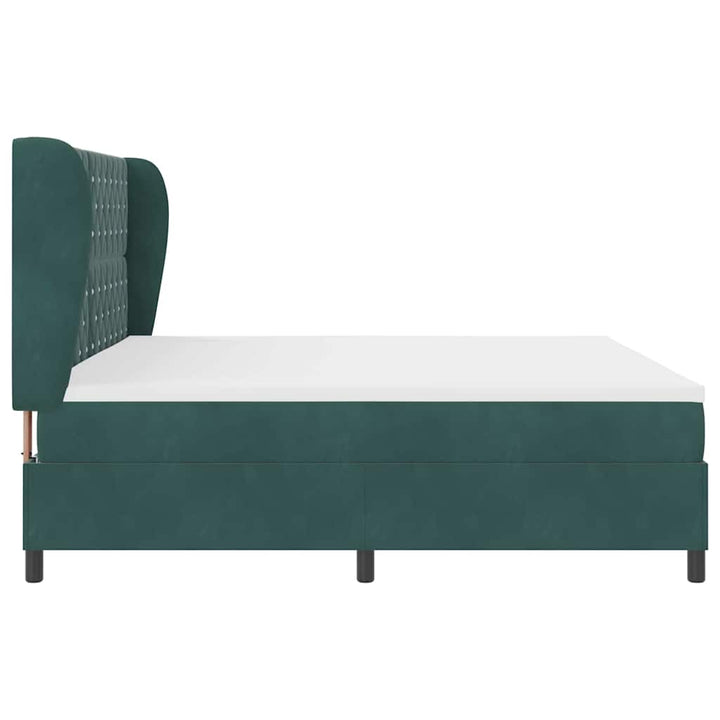 Box spring seng med hovedgærde Mørkegrøn 200 x 200 cm Fløjl