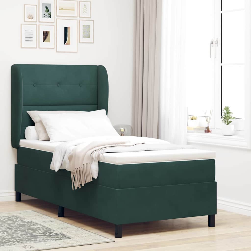 Box spring seng med hovedgærde Mørkegrøn 190 x 90 cm Fløjl