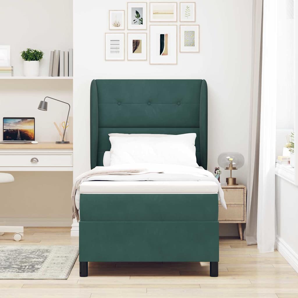 Box spring seng med hovedgærde Mørkegrøn 190 x 90 cm Fløjl