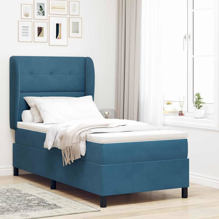 Box spring seng med madras Mørk blå 190 x 90 cm Fløjl