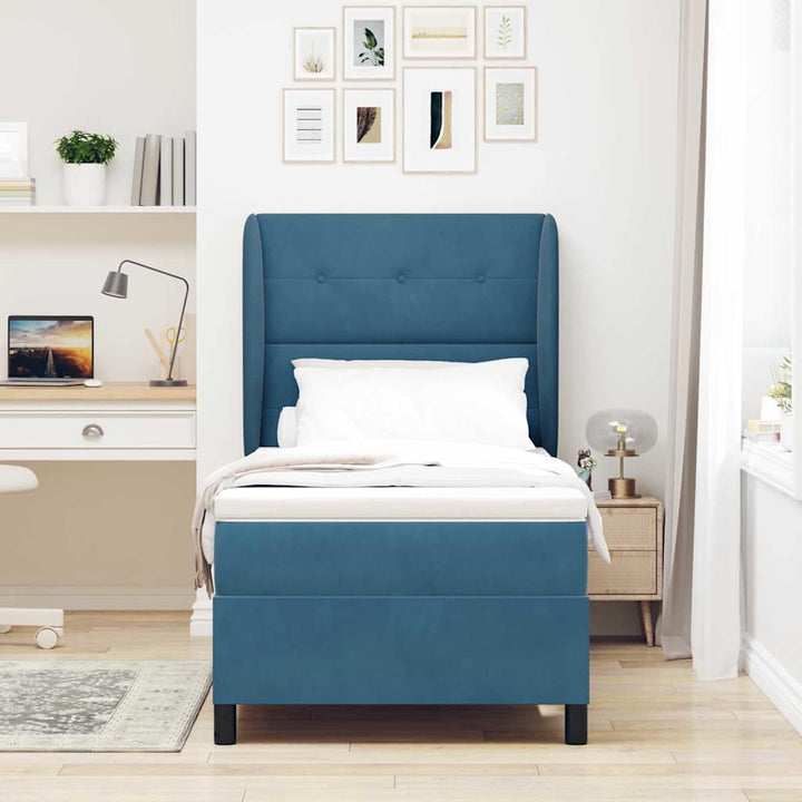 Box spring seng med madras Mørk blå 190 x 90 cm Fløjl