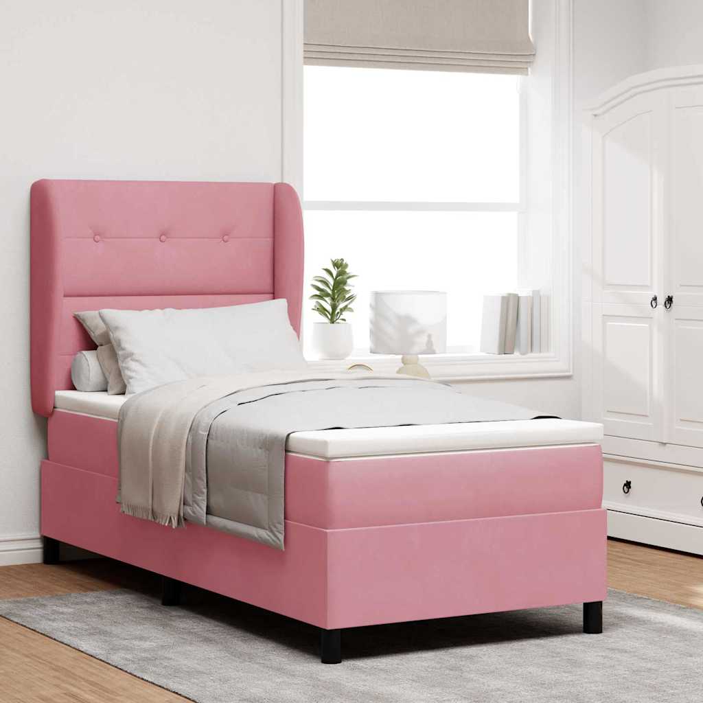 Box spring seng med madras Lyserød 190 x 90 cm Fløjl