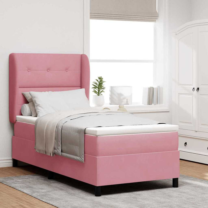 Box spring seng med madras Lyserød 190 x 90 cm Fløjl