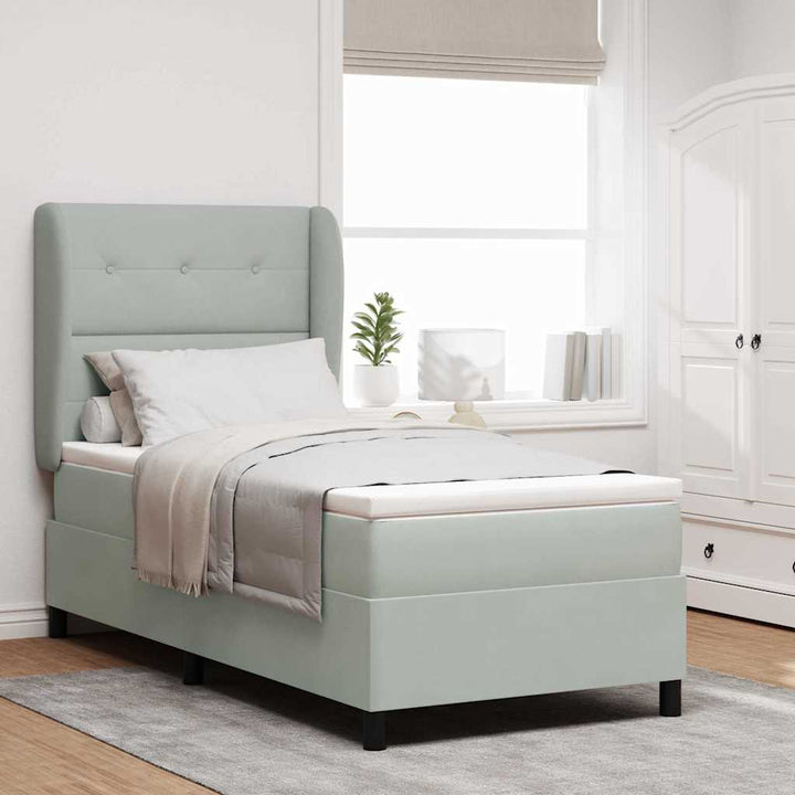 Box spring seng med madras Lysegrå 200 x 90 cm Fløjl