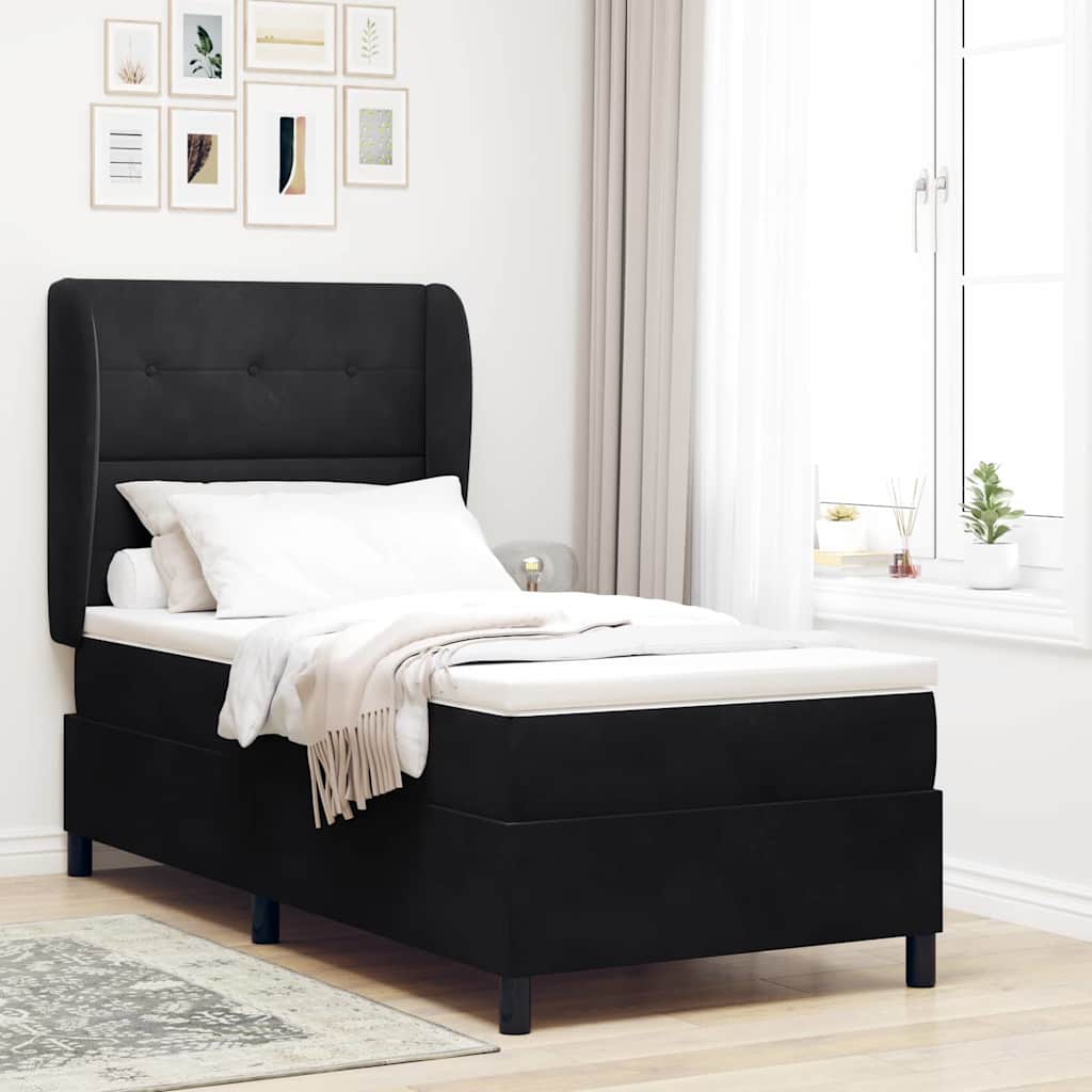 Box spring seng med madras Sort 200 x 100 cm Fløjl