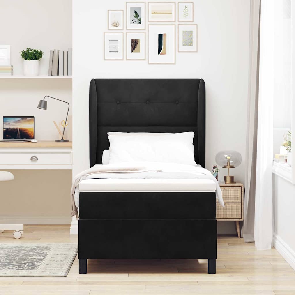 Box spring seng med madras Sort 200 x 100 cm Fløjl