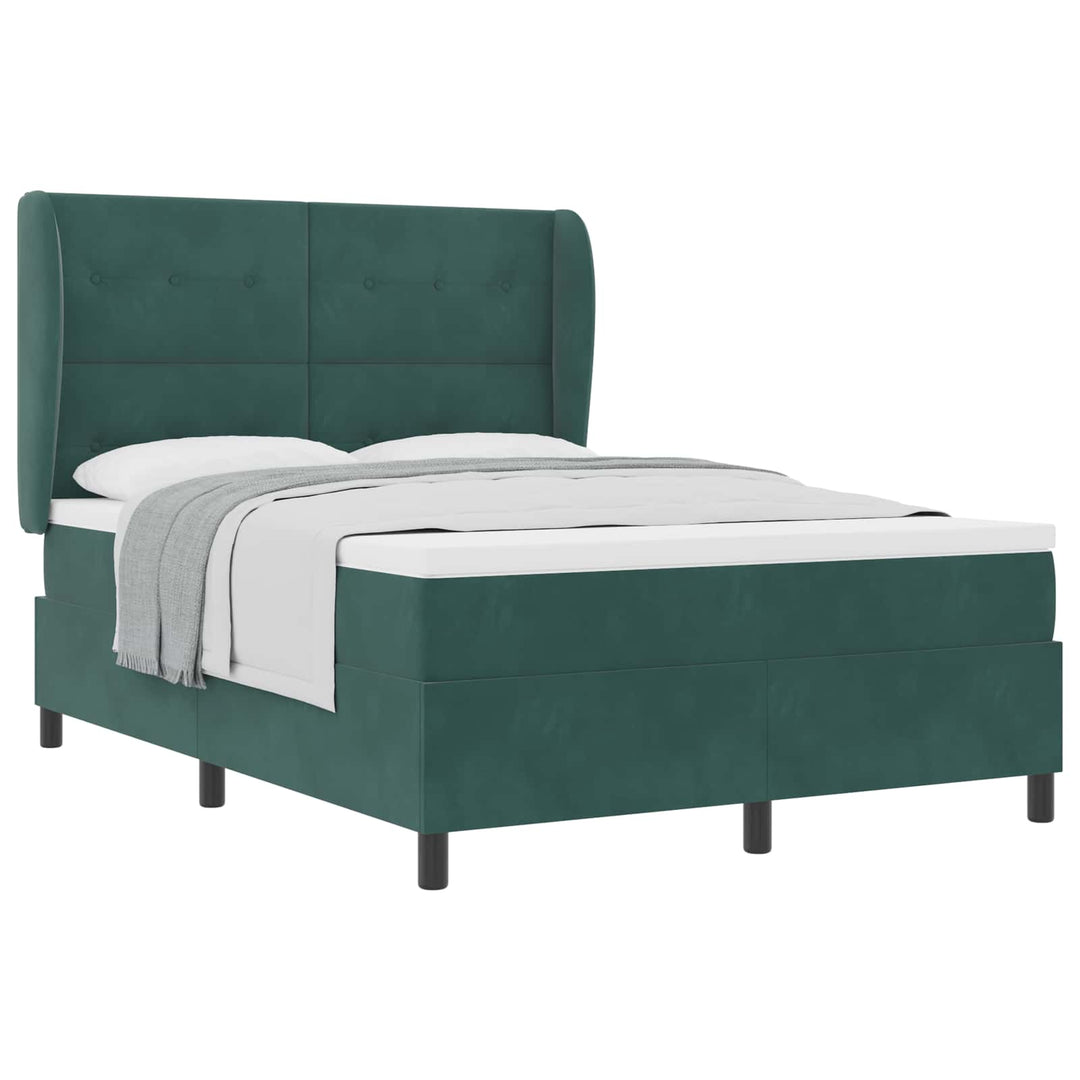Box spring seng med hovedgærde Mørkegrøn 190 x 140 cm Fløjl