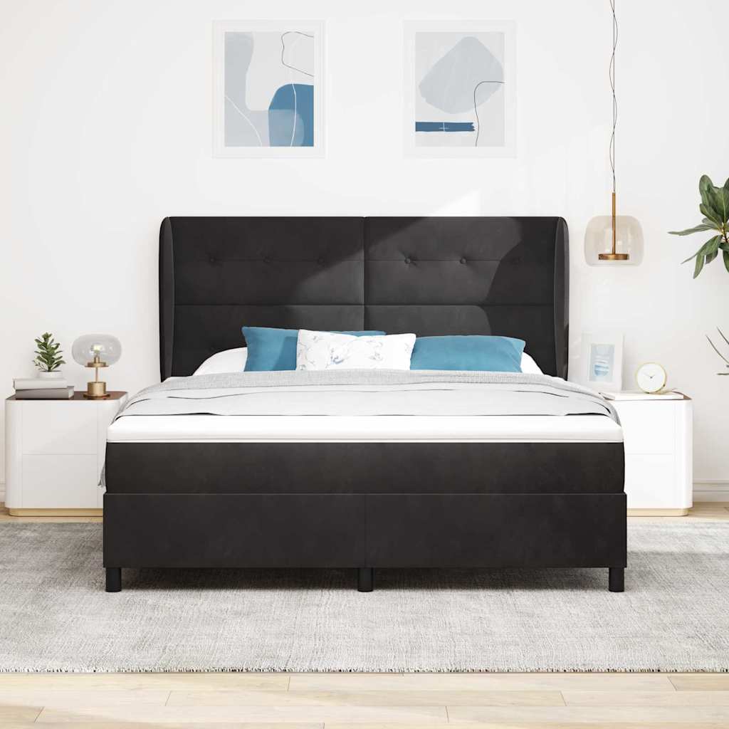 Box spring seng med madras Sort 200 x 180 cm Fløjl