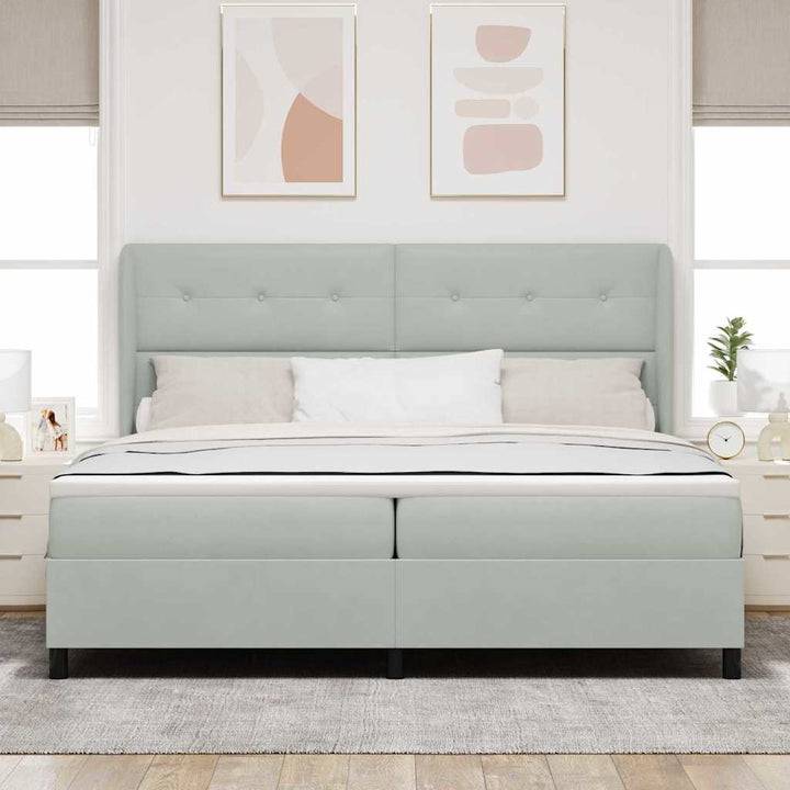 Box spring seng med madras Lysegrå 200 x 200 cm Fløjl