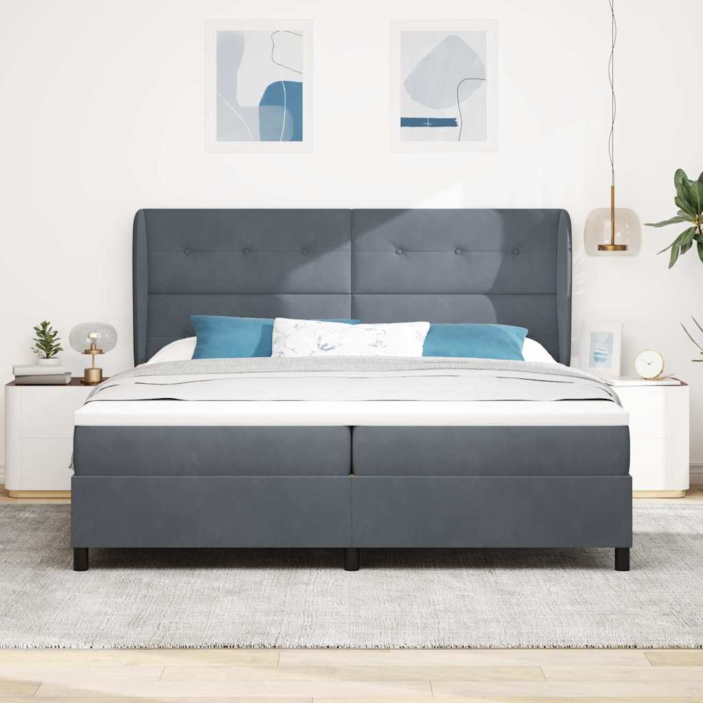 Box spring seng med madras Mørkegrå 200 x 200 cm Fløjl