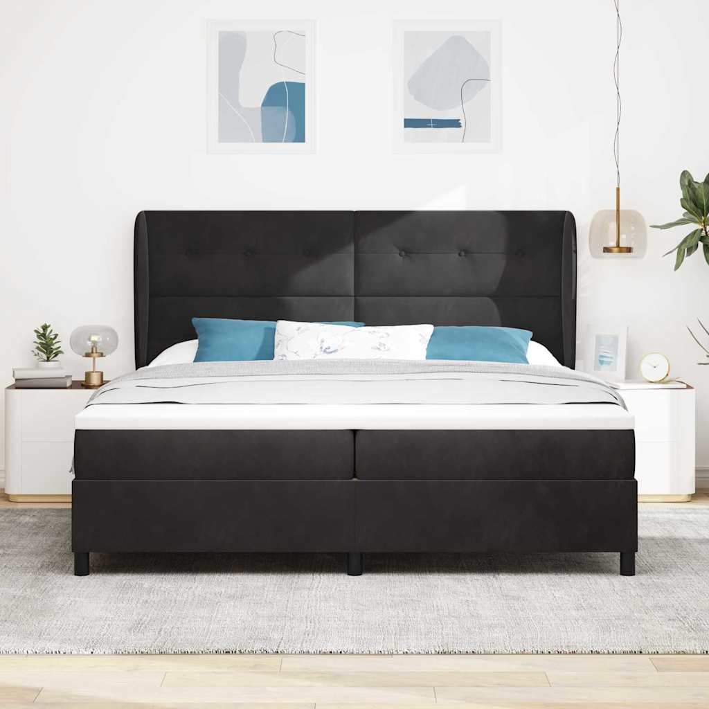 Box spring seng med madras Sort 200 x 200 cm Fløjl