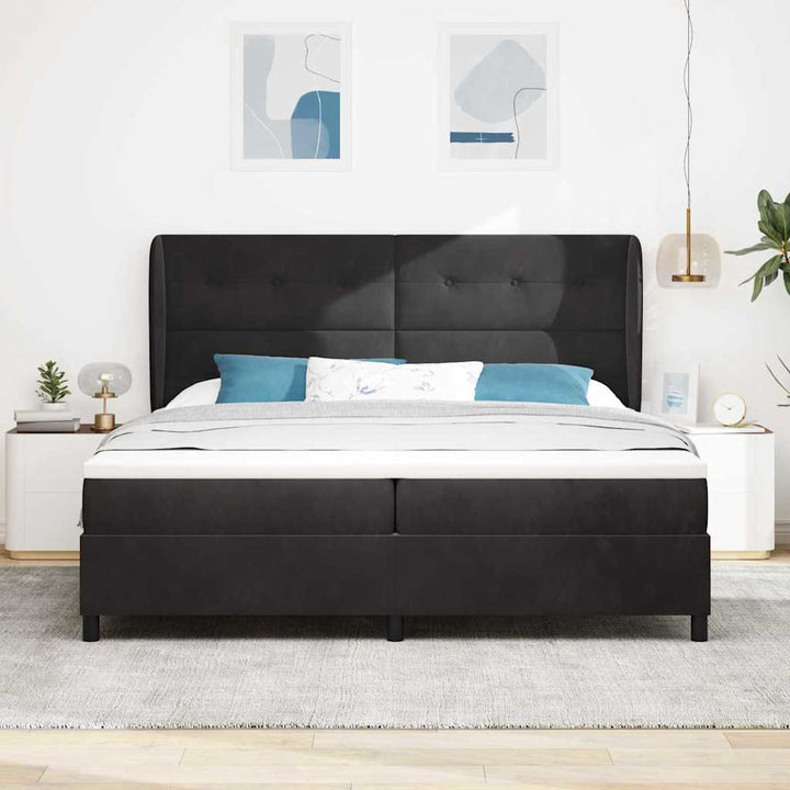 Box spring seng med madras Sort 200 x 200 cm Fløjl