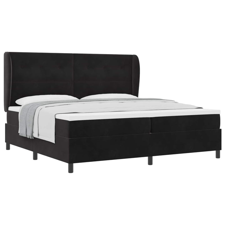 Box spring seng med madras Sort 200 x 200 cm Fløjl