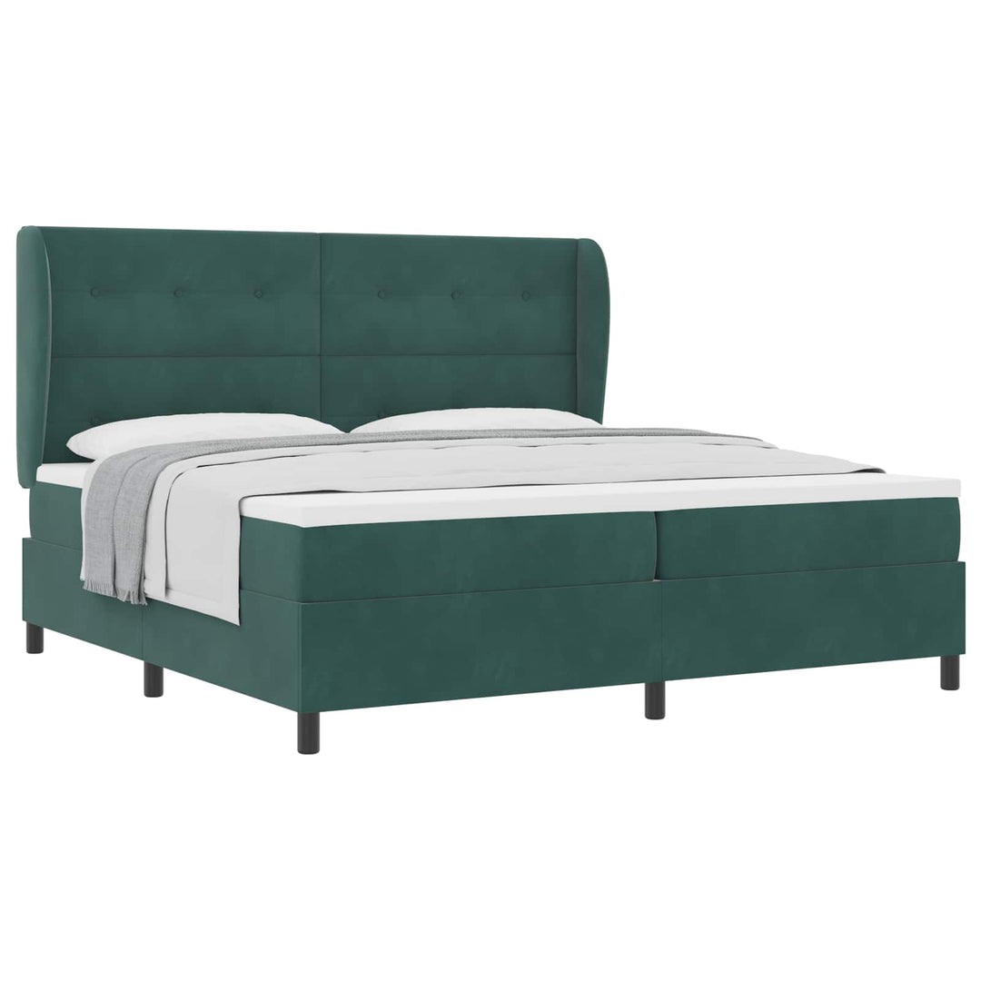 Box spring seng med hovedgærde Mørkegrøn 200 x 200 cm Fløjl