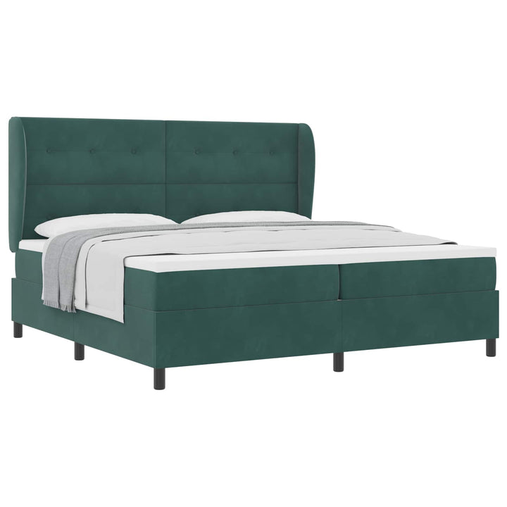 Box spring seng med hovedgærde Mørkegrøn 200 x 200 cm Fløjl