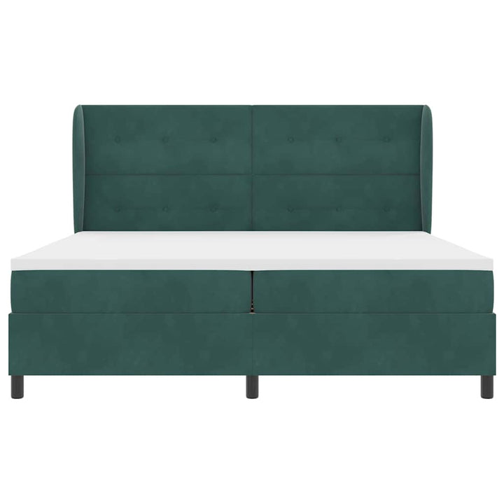 Box spring seng med hovedgærde Mørkegrøn 200 x 200 cm Fløjl