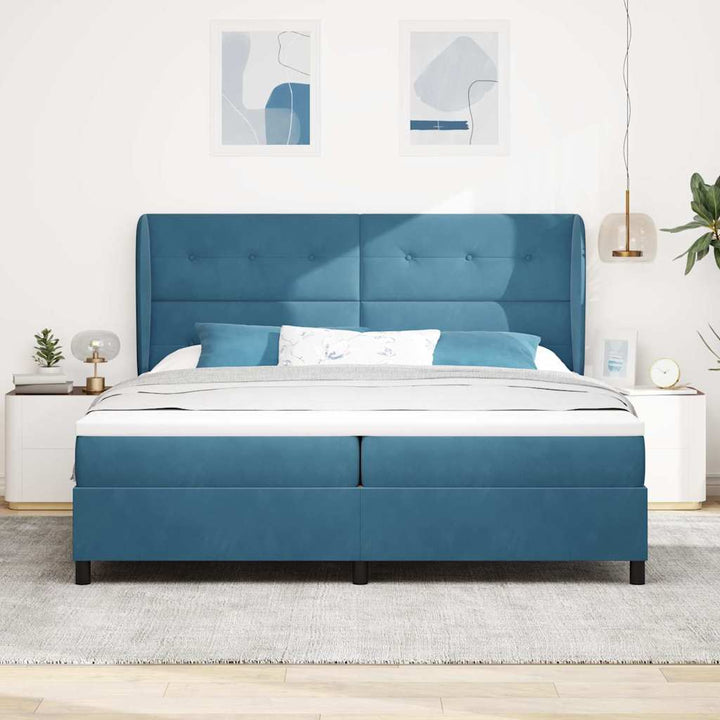 Box spring seng med madras Mørk blå 200 x 200 cm Fløjl