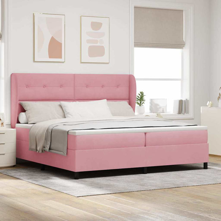 Box spring seng med madras Lyserød 200 x 200 cm Fløjl
