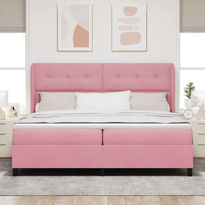 Box spring seng med madras Lyserød 200 x 200 cm Fløjl