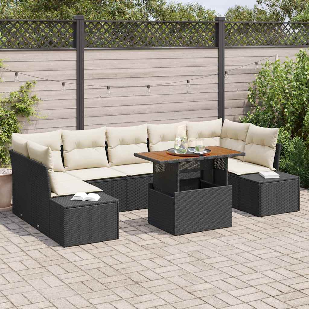Havesofa Sæt 8 stk. Sort polyrattan