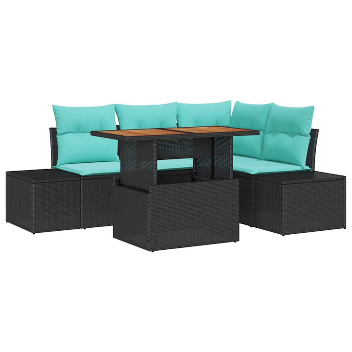 Havesofa Sæt 5 stk. 4-Antal sæder Sort polyrattan