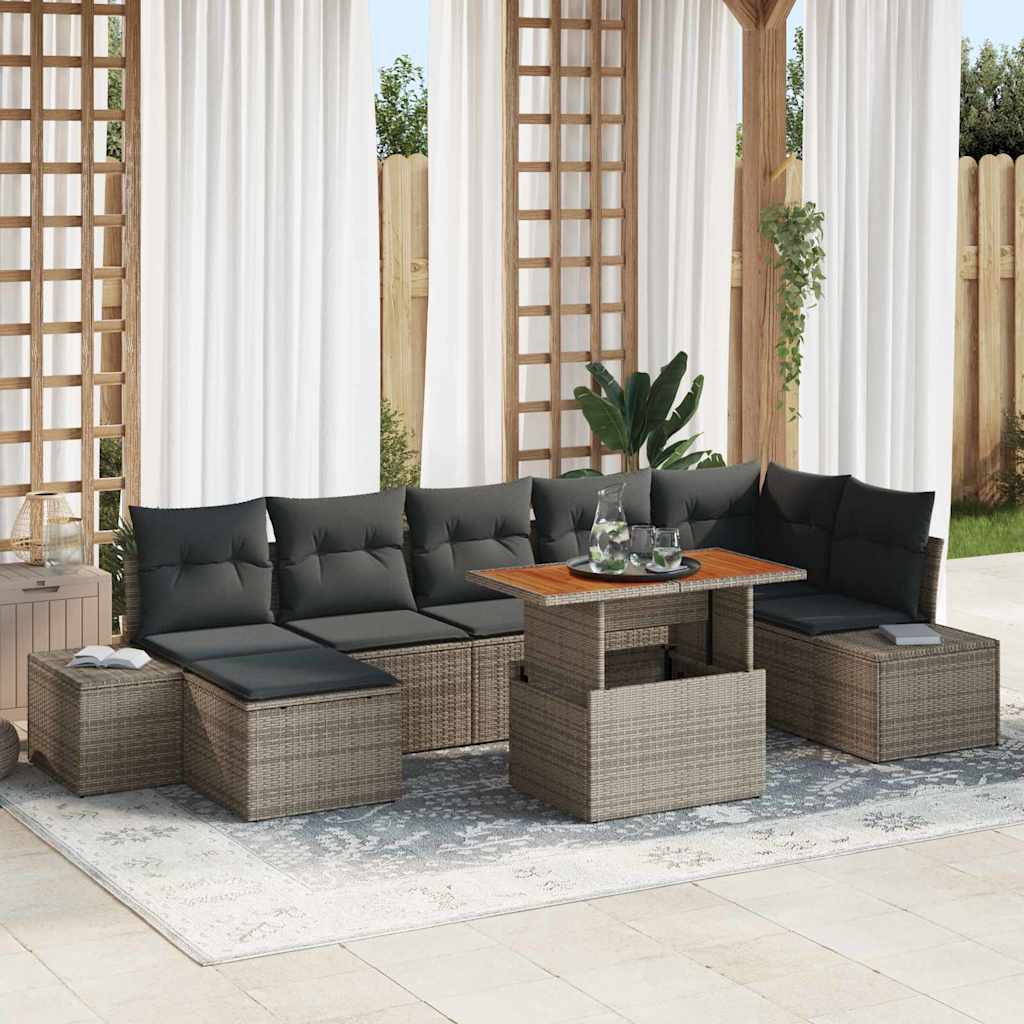 Havesofa Sæt 8 pcs Grå og Brun Poly rattan og solid akacietræ