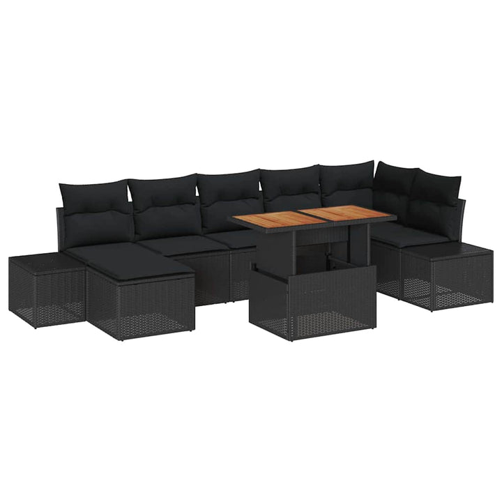 Havesofa Sæt 8 pcs Sort og Brunt Poly rattan og solid akacietræ