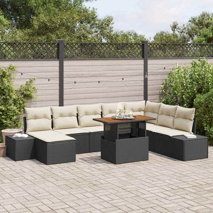 Havesofa Sæt 9 stk. Sort polyrattan