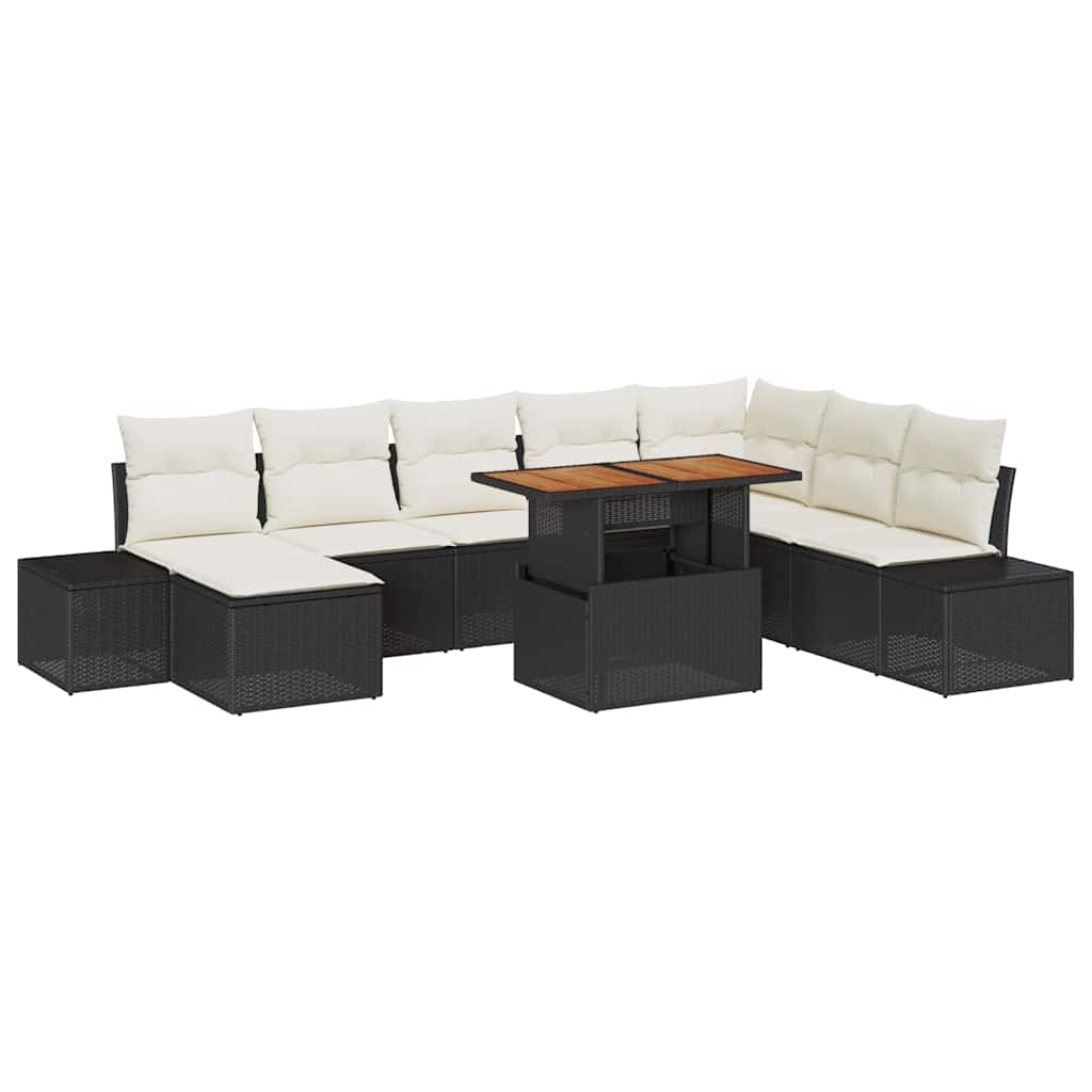 Havesofa Sæt 9 stk. Sort polyrattan