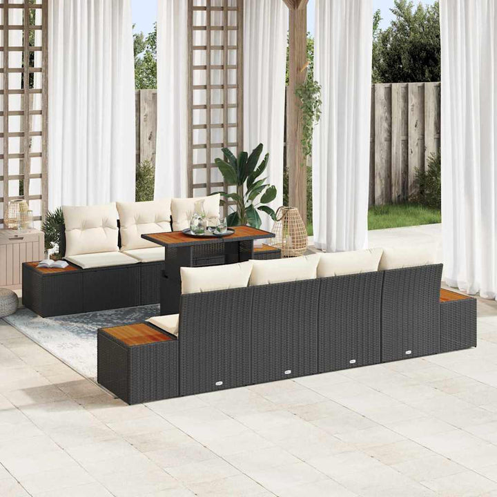 Havesofa Sæt med pude 8 pcs Sort Poly rattan