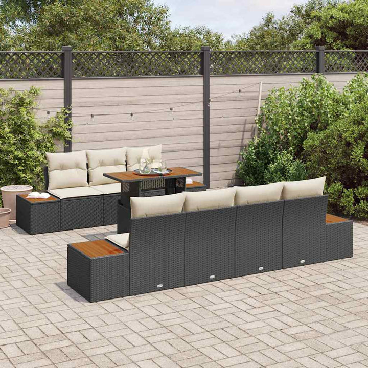 Havesofa Sæt med pude 8 pcs Sort Poly rattan