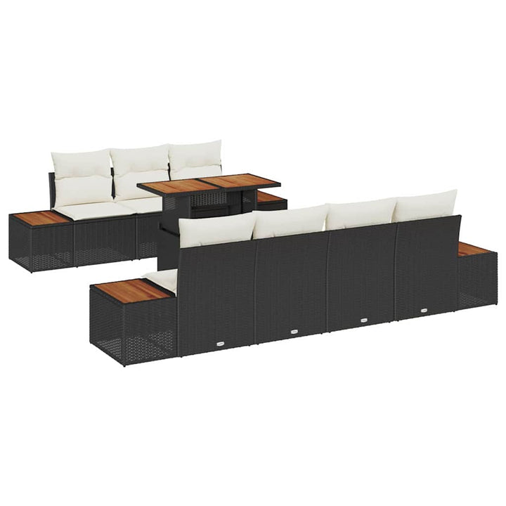 Havesofa Sæt med pude 8 pcs Sort Poly rattan