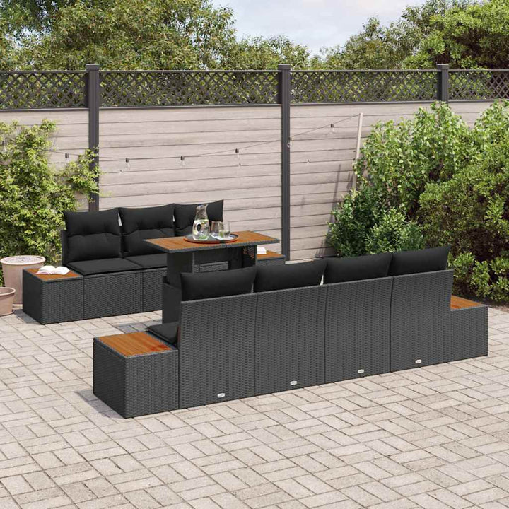 Havesofa Sæt med pude 8 pcs Sort Poly rattan