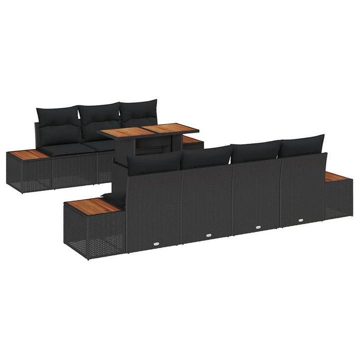 Havesofa Sæt med pude 8 pcs Sort Poly rattan