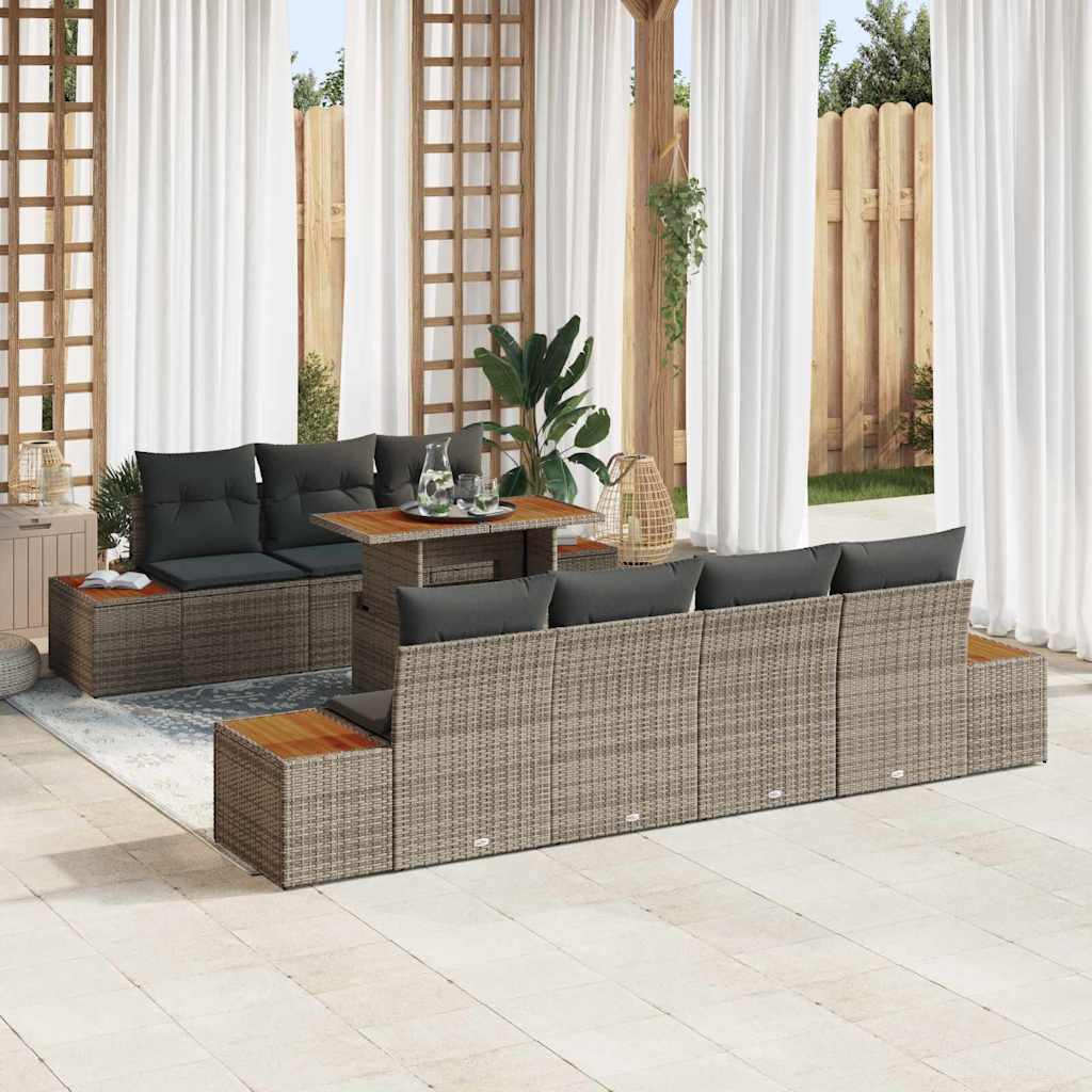 Havesofa Sæt med pude 8 pcs Grå Poly rattan