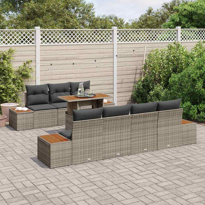 Havesofa Sæt med pude 8 pcs Grå Poly rattan