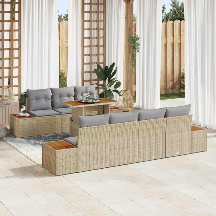 Havesofa Sæt med pude 8 pcs Beige Poly rattan