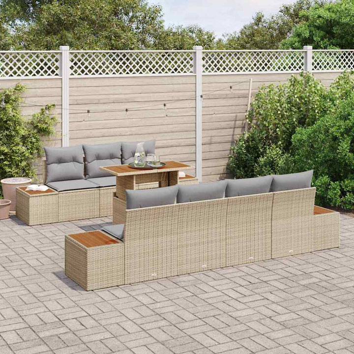 Havesofa Sæt med pude 8 pcs Beige Poly rattan