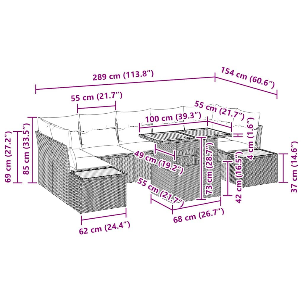 Havesofa Sæt 8 stk. Sort og Beige