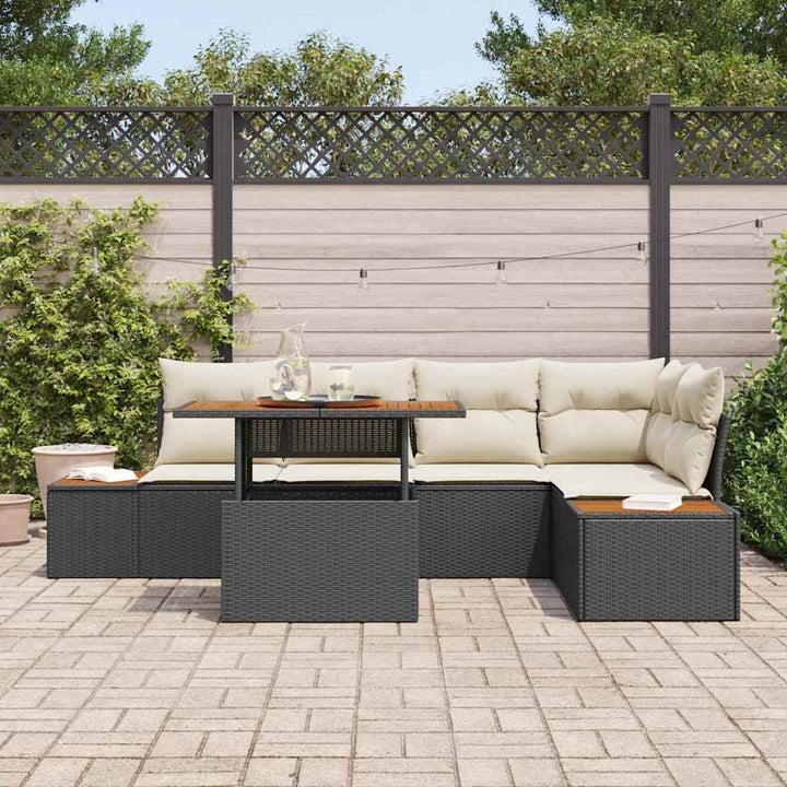 Havesofa Sæt 6 stk. Sort polyrattan